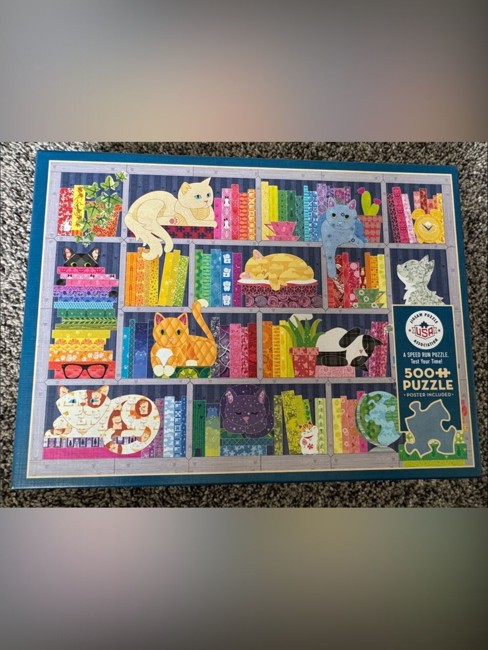 Colorful Cats Bookshelf 500+ Piece Puzzle - Multicolor Cat Art